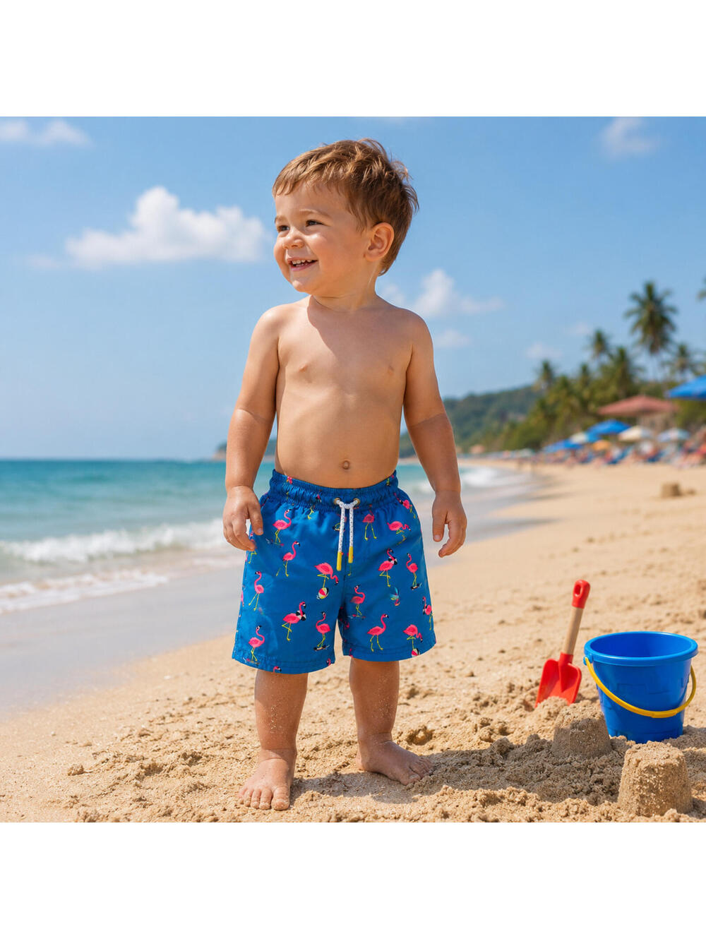 Cat & Jack Boy's Swimsuit Trunks Shorts Blue Flamingo Beach Cruise Vacation 2T